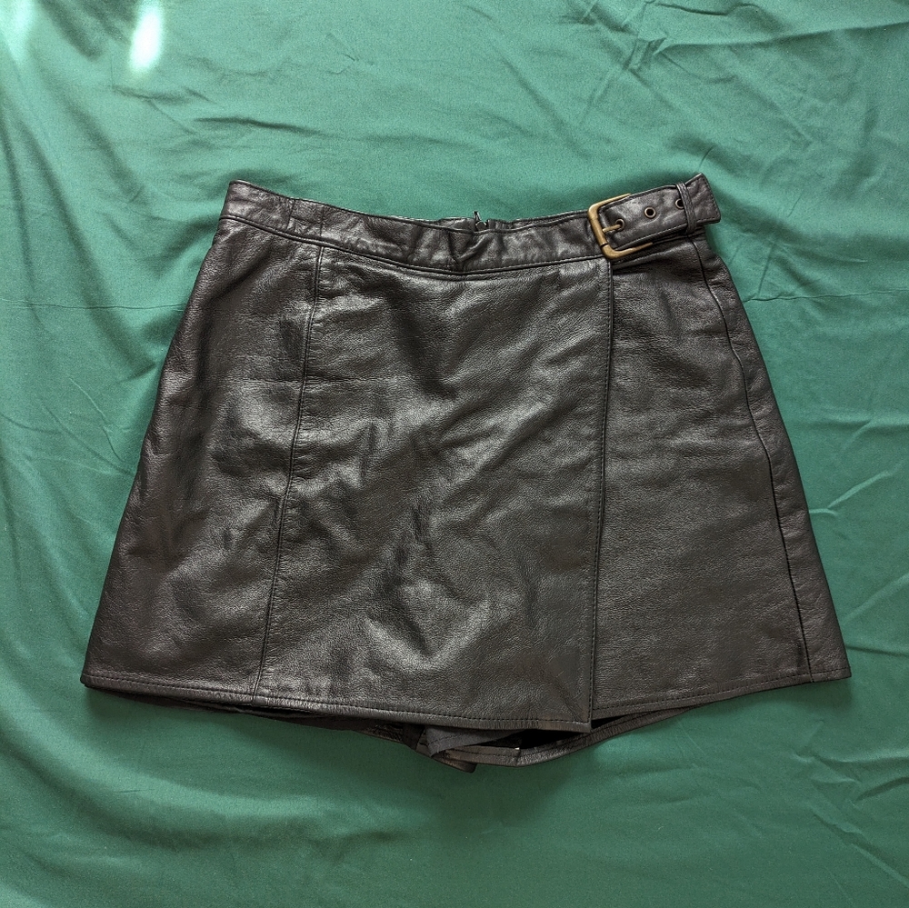 Black Faux Leather Mini Skort Skirt